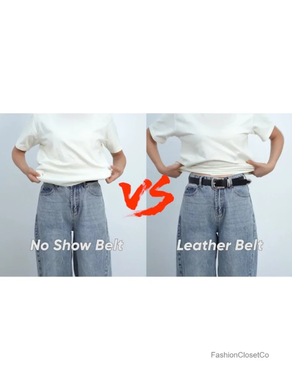 No Show Invisible Elastic Stretch Belt with Flat Buckle for Jeans, Dresses